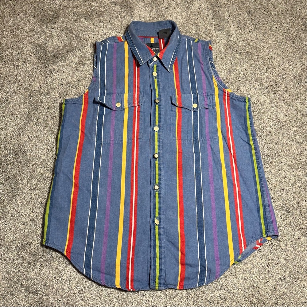 Vintage Liz Wear Petite Sleeveless Denim Button Down Top - Medium